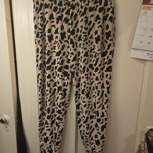Beige and Black Animal Print Jogger Pants